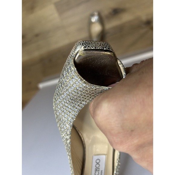 Jimmy Choo Gold‎ Glitter Nova /247 Clue Peep Toe Slingback Sandals 40.5 - Picture 7 of 13